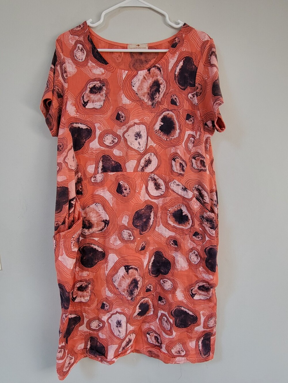 Lands DownUnder Linen Abstract Pull Over Shift Dress Women Size S Relaxed Boho